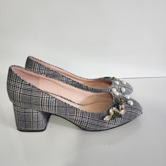 J. Crew Shoes J Crew Blockheel Pumps In Embellished Plaid White